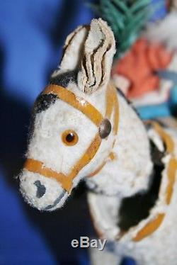 Cutest all original antique german tiny nodder donkey with sitting santa claus