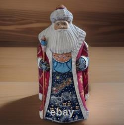 DED MOROZ Santa Claus Figurine 11 Hand Carved Wood RUSSIA Slavik Signed