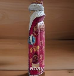 DED MOROZ Santa Claus Figurine 11 Hand Carved Wood RUSSIA Slavik Signed