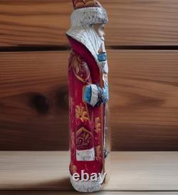 DED MOROZ Santa Claus Figurine 11 Hand Carved Wood RUSSIA Slavik Signed