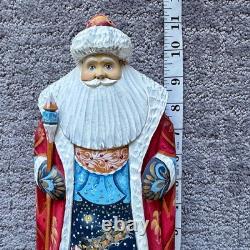 DED MOROZ Santa Claus Figurine 11 Hand Carved Wood RUSSIA Slavik Signed