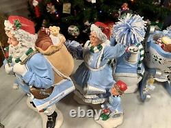 Danbury Mint Carolina Tar Heels Figures Santa Mrs Claus Kids Snowman Sleigh EUC