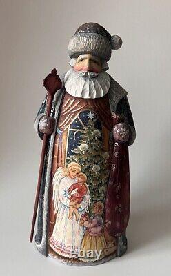 Ded Moroz Russian Santa Figurine 10.75 Christmas Decoration Hand Painted Carved