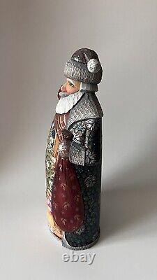 Ded Moroz Russian Santa Figurine 10.75 Christmas Decoration Hand Painted Carved