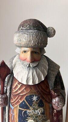 Ded Moroz Russian Santa Figurine 10.75 Christmas Decoration Hand Painted Carved