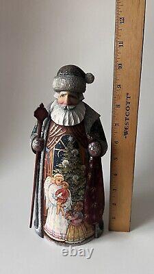 Ded Moroz Russian Santa Figurine 10.75 Christmas Decoration Hand Painted Carved