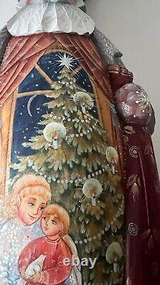 Ded Moroz Russian Santa Figurine 10.75 Christmas Decoration Hand Painted Carved