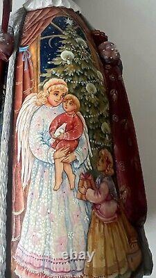 Ded Moroz Russian Santa Figurine 10.75 Christmas Decoration Hand Painted Carved