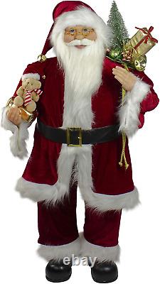 E76470 36 Traditional Standing Santa Claus Christmas Figure with Teddy Bear and