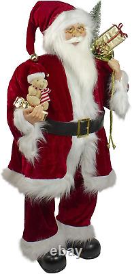 E76470 36 Traditional Standing Santa Claus Christmas Figure with Teddy Bear and