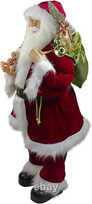 E76470 36 Traditional Standing Santa Claus Christmas Figure with Teddy Bear and