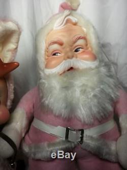 EXTREMELY RARE Vintage RUSHTON Pink Santa ClausReindeer 50's The RUSHTON CO
