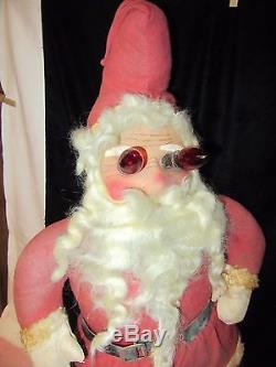 Early 20th Century Large Stuffed Santa Claus with Red Light Bulb Eyes UNUSUAL