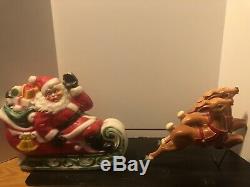 Empire Plastic Corp Blow Mold Light Up Santa Claus Sleigh Reindeer Vintage 1970