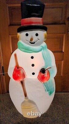 Empire Snowman Blow Mold Pipe Broom Plastic Lighted 39 Tall 1990s