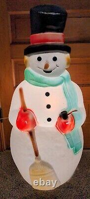 Empire Snowman Blow Mold Pipe Broom Plastic Lighted 39 Tall 1990s