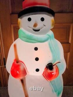 Empire Snowman Blow Mold Pipe Broom Plastic Lighted 39 Tall 1990s