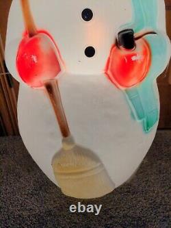 Empire Snowman Blow Mold Pipe Broom Plastic Lighted 39 Tall 1990s