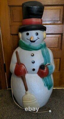 Empire Snowman Blow Mold Pipe Broom Plastic Lighted 39 Tall 1990s