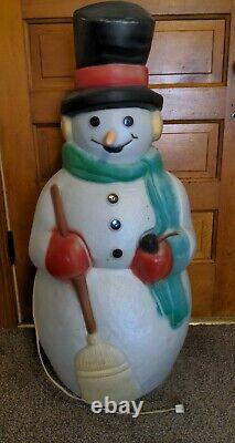 Empire Snowman Blow Mold Pipe Broom Plastic Lighted 39 Tall 1990s