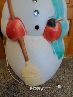 Empire Snowman Blow Mold Pipe Broom Plastic Lighted 39 Tall 1990s