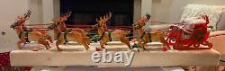 Epic Mid-Century Christmas Santa Claus In Sleigh with8 Reindeer On Foam Display