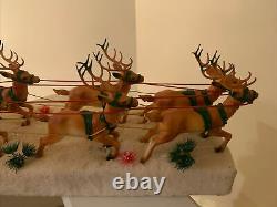 Epic Mid-Century Christmas Santa Claus In Sleigh with8 Reindeer On Foam Display