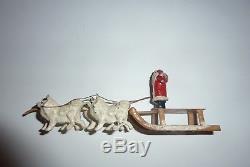 Exceptionally RARE Cold Painted GERMAN Georg Heyde SANTA CLAUS w SLED Husky DOGS