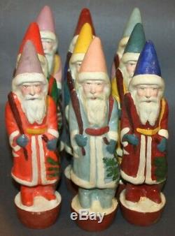 Extremely rare set of 9 victorian santa claus figural skittle game about 8 ea