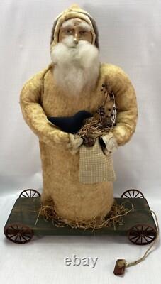 Fab! FOLK ART SANTA CLAUS BELSNICKLE PULL TOY w Fab! FACE 22 H Crow