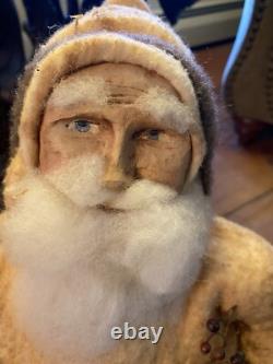 Fab! FOLK ART SANTA CLAUS BELSNICKLE PULL TOY w Fab! FACE 22 H Crow