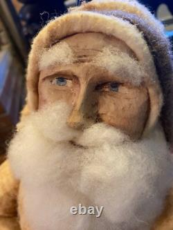 Fab! FOLK ART SANTA CLAUS BELSNICKLE PULL TOY w Fab! FACE 22 H Crow
