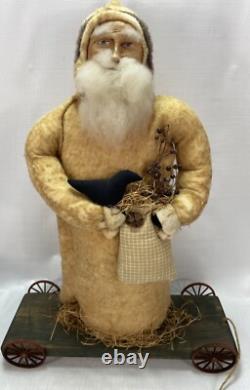 Fab! FOLK ART SANTA CLAUS BELSNICKLE PULL TOY w Fab! FACE 22 H Crow