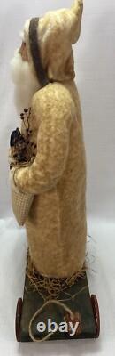 Fab! FOLK ART SANTA CLAUS BELSNICKLE PULL TOY w Fab! FACE 22 H Crow