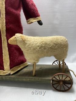 Fab! FOLK ART SANTA CLAUS BELSNICKLE PULL TOY w Fab! FACE 23 SHEEP