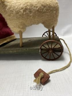 Fab! FOLK ART SANTA CLAUS BELSNICKLE PULL TOY w Fab! FACE 23 SHEEP