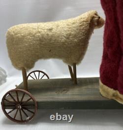 Fab! FOLK ART SANTA CLAUS BELSNICKLE PULL TOY w Fab! FACE 23 SHEEP