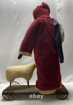 Fab! FOLK ART SANTA CLAUS BELSNICKLE PULL TOY w Fab! FACE 23 SHEEP
