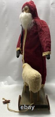 Fab! FOLK ART SANTA CLAUS BELSNICKLE PULL TOY w Fab! FACE 23 SHEEP