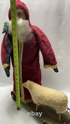 Fab! FOLK ART SANTA CLAUS BELSNICKLE PULL TOY w Fab! FACE 23 SHEEP