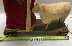 Fab! FOLK ART SANTA CLAUS BELSNICKLE PULL TOY w Fab! FACE 23 SHEEP