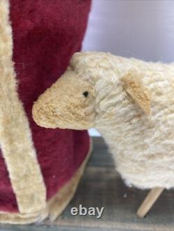 Fab! FOLK ART SANTA CLAUS BELSNICKLE PULL TOY w Fab! FACE 23 SHEEP