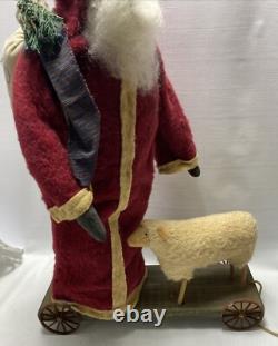Fab! FOLK ART SANTA CLAUS BELSNICKLE PULL TOY w Fab! FACE 23 SHEEP