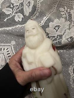 Fenton Santa Claus Figure Poinsetta Glow Glass Christmas Statue Signed Handpaint