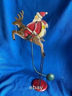 Folk Art Christmas Santa Riding Reindeer Kinetic Sculpture Balance Decoration