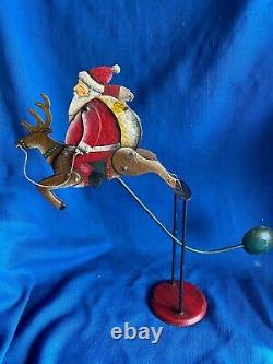 Folk Art Christmas Santa Riding Reindeer Kinetic Sculpture Balance Decoration