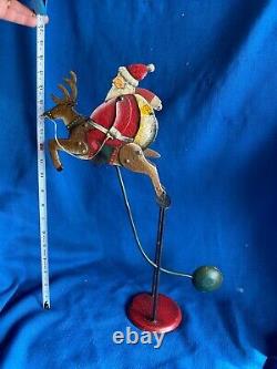 Folk Art Christmas Santa Riding Reindeer Kinetic Sculpture Balance Decoration