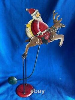 Folk Art Christmas Santa Riding Reindeer Kinetic Sculpture Balance Decoration
