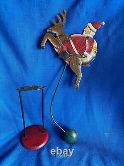Folk Art Christmas Santa Riding Reindeer Kinetic Sculpture Balance Decoration