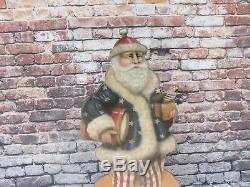 Folk Art Wood Craft Patriotic USA Santa Claus Standing Display Signed By Artist